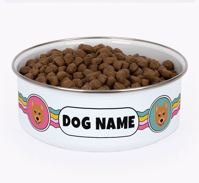 Rainbow Waves: Personalized {breedFullName} Enamel Dog Bowl